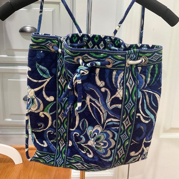 Vera Bradley Blue Quilted Cotton Cinch Sack Backpack - Picture 1 of 4